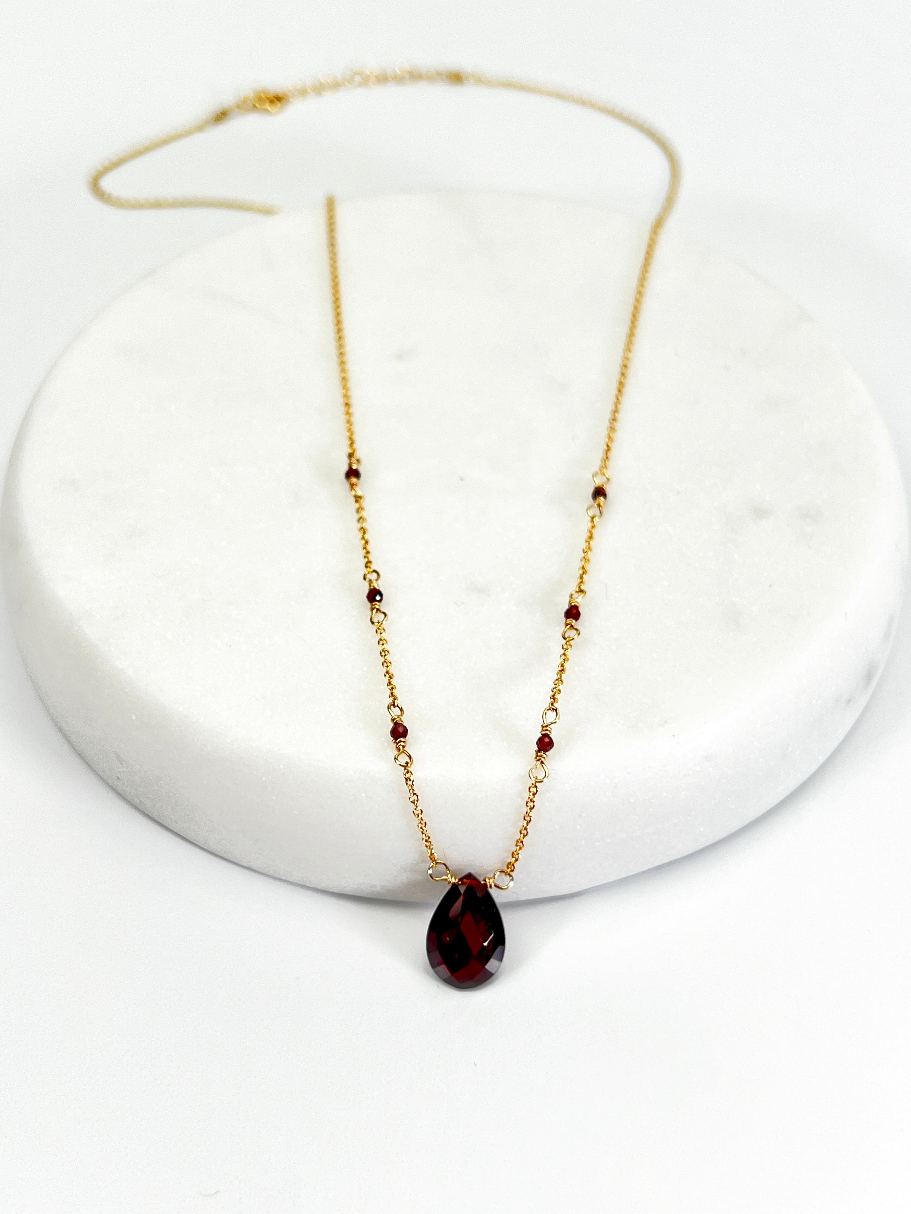 Garnet Beaded Chain Necklace