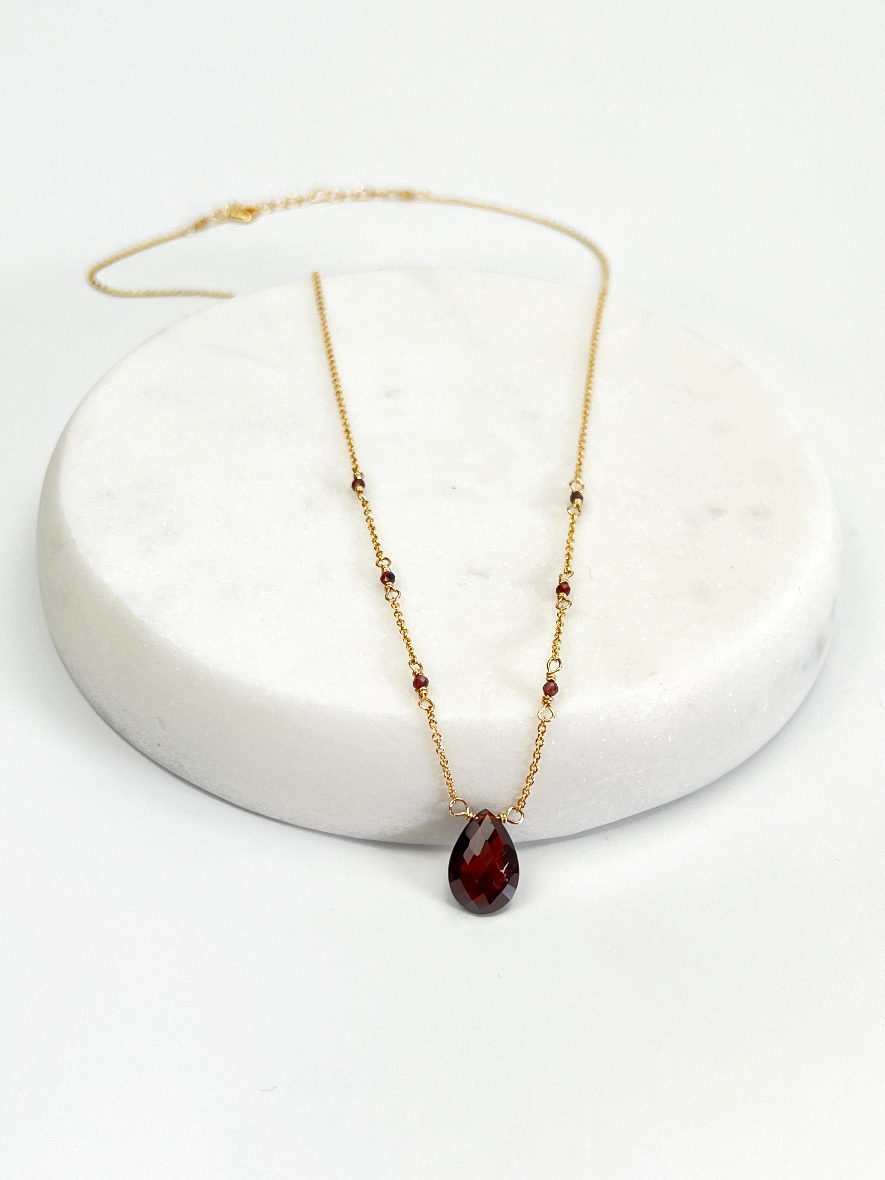 Garnet Beaded Chain Necklace