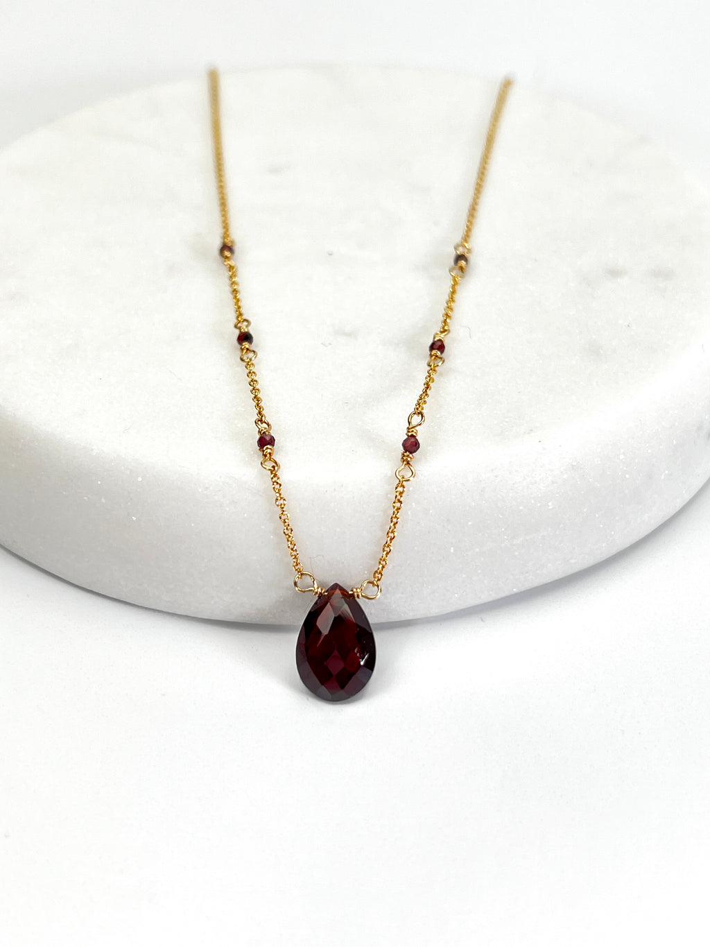 Garnet Beaded Chain Necklace