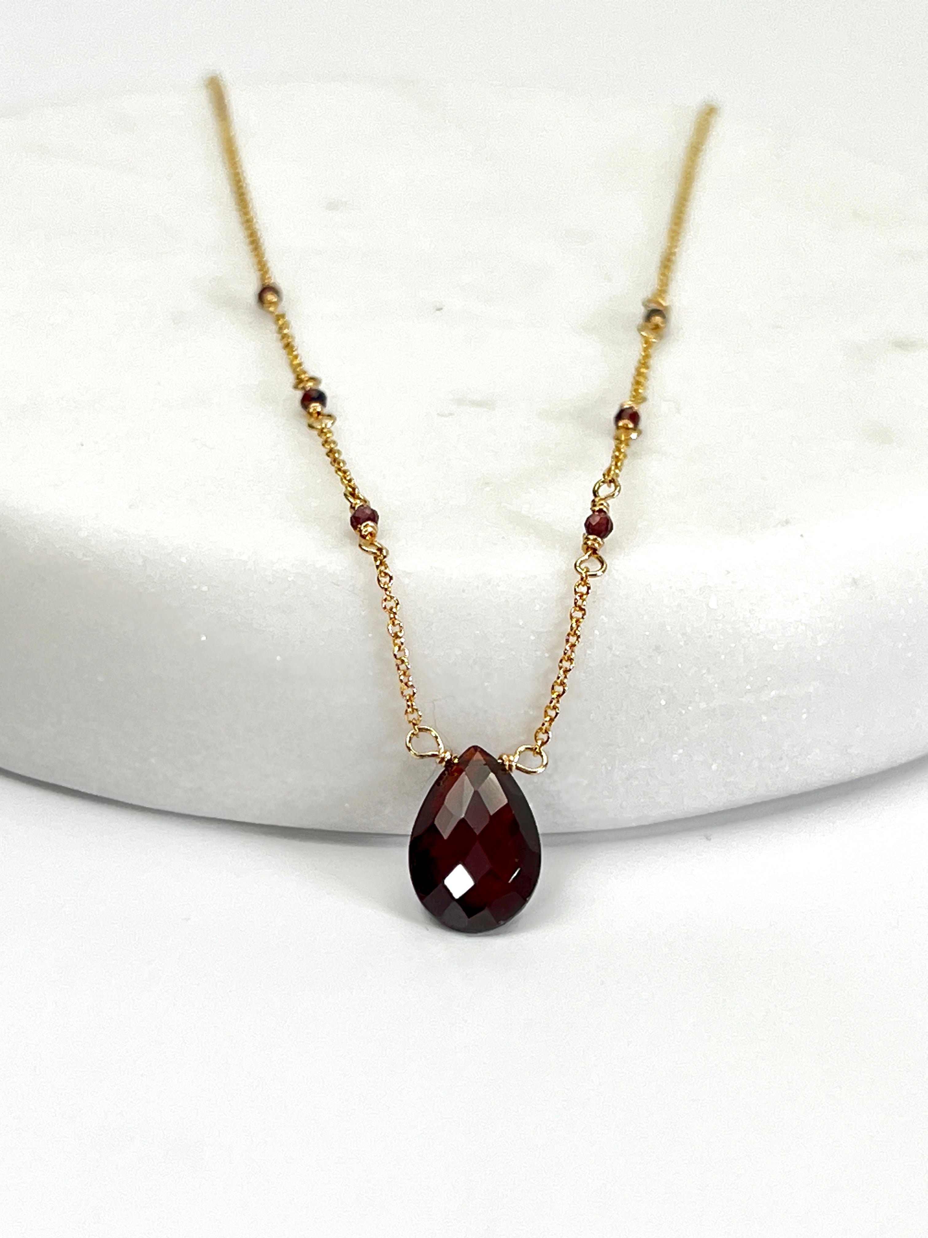 Garnet Beaded Chain Necklace
