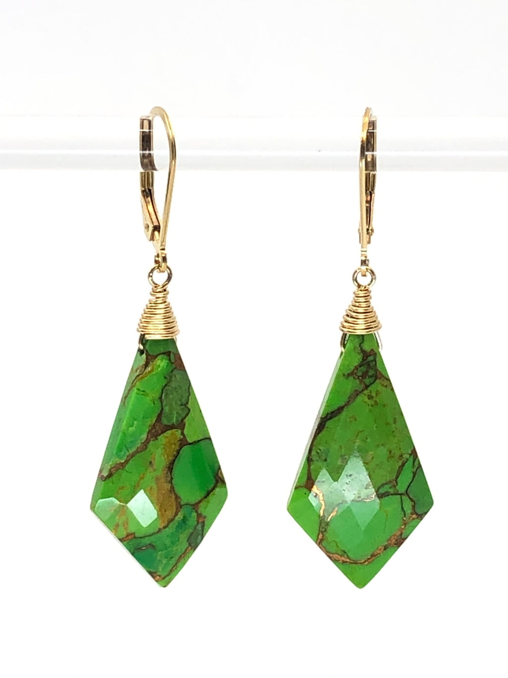Green Turquoise Diamond Cut Earrings
